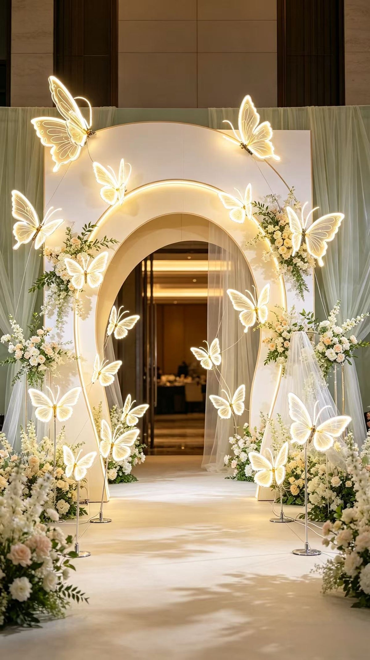 Fluture luminos LED decorativ, pentru evenimente, lumină caldă, 45/60 cm cu suport