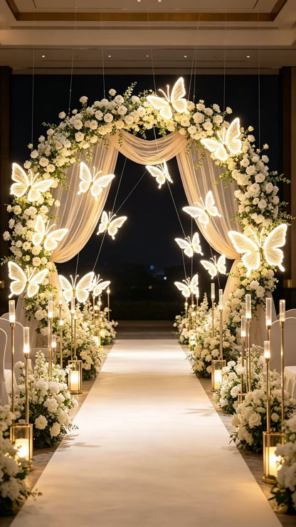 Fluture luminos LED decorativ, pentru evenimente, lumină caldă, 45/60 cm cu suport