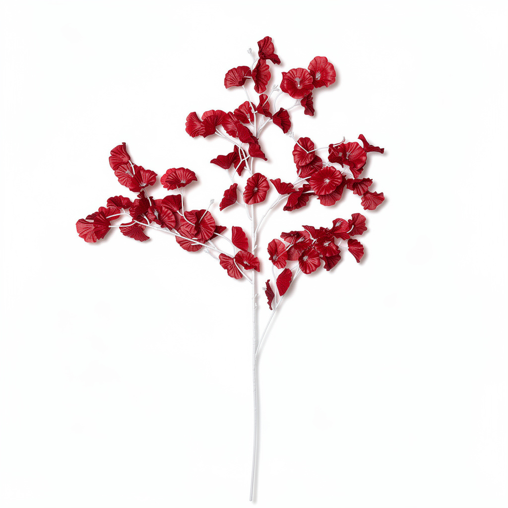 Crenguță Decorativă Artificială 80 cm cu Frunze Tip Ginkgo, Floare Albă Elegantă, 1 bucata