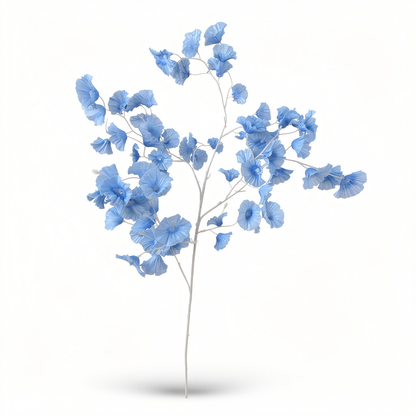 Crenguță Decorativă Artificială 80 cm cu Frunze Tip Ginkgo, Floare Albă Elegantă, 1 bucata