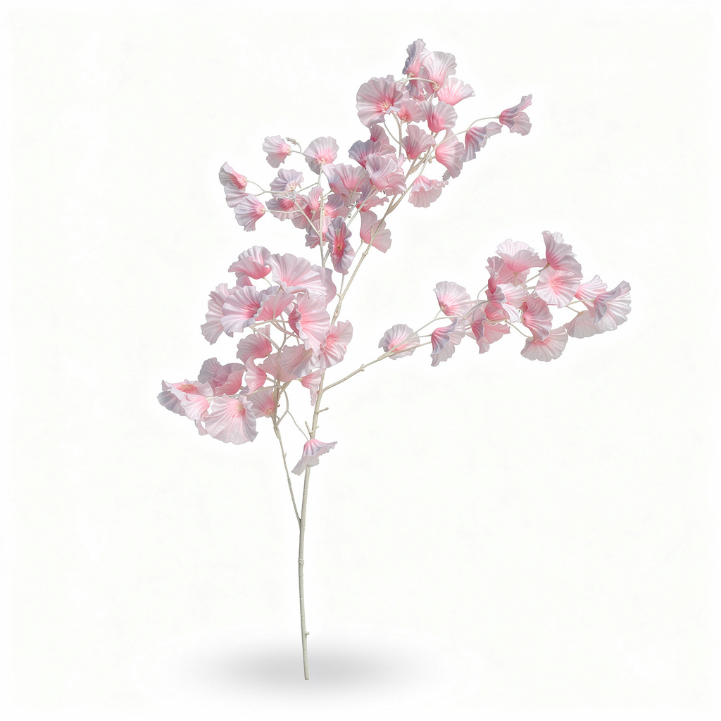 Crenguță Decorativă Artificială 80 cm cu Frunze Tip Ginkgo, Floare Albă Elegantă, 1 bucata