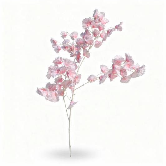 Crenguță Decorativă Artificială 80 cm cu Frunze Tip Ginkgo, Floare Albă Elegantă, 1 bucata