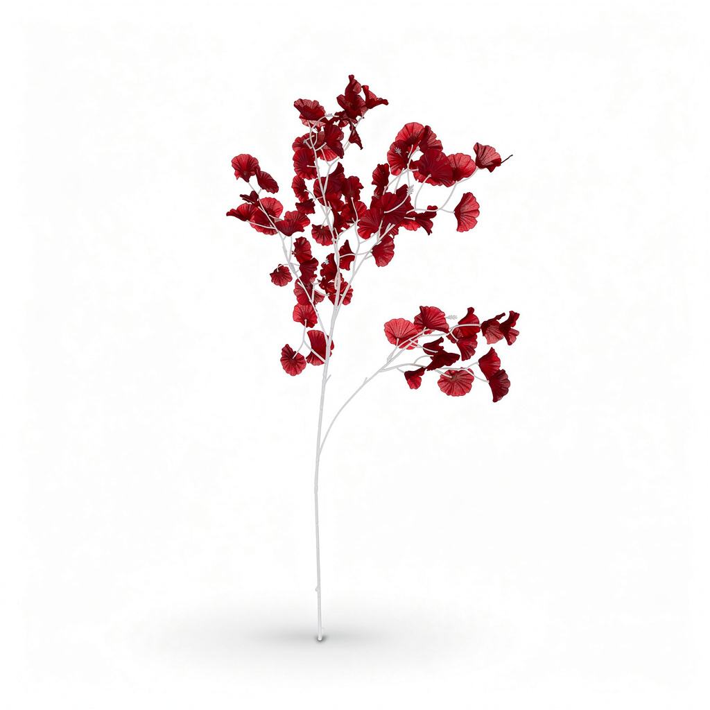 Crenguță Decorativă Artificială 80 cm cu Frunze Tip Ginkgo, Floare Albă Elegantă, 1 bucata
