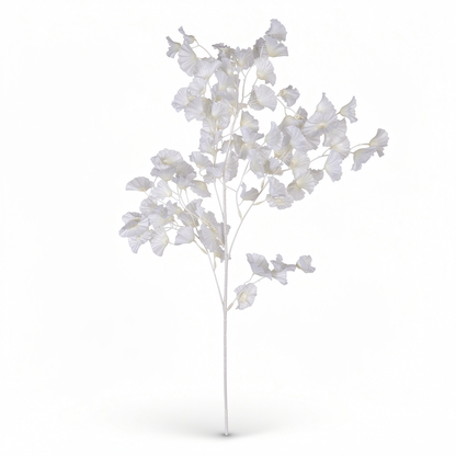 Crenguță Decorativă Artificială 80 cm cu Frunze Tip Ginkgo, Floare Albă Elegantă, 1 bucata