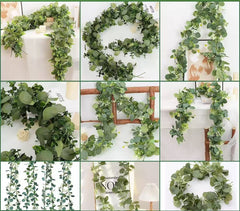 Ghirlandă Artificială Florală – Frunze Mixte și Flori Albe, 2 m