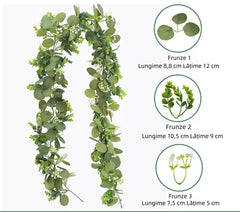 Ghirlandă Artificială Florală – Frunze Mixte și Flori Albe, 2 m