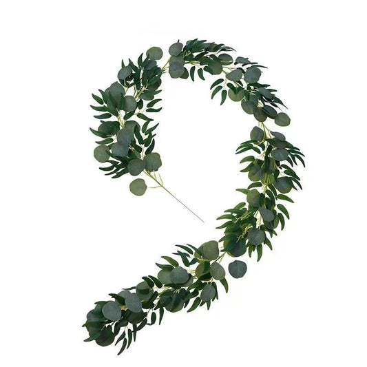 Ghirlandă Artificiala eucalipt și Salcie, Frunze Realiste, Decor Verde Natural, 98 Frunze Realistecială 2 m – Eu
