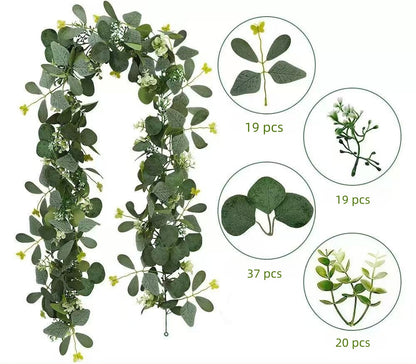 Ghirlanda Artificiala cu Frunze si Flori, 1.9m, decor natural pentru Interior, evenimente sau terase