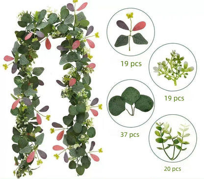 Ghirlanda Artificiala cu Frunze si Flori, 1.9m, decor natural pentru Interior, evenimente sau terase