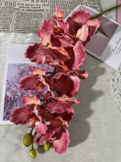 Orhidee artificiala cu tija, 9 flori, 90 cm, rosu bordo, Ruyidecor
