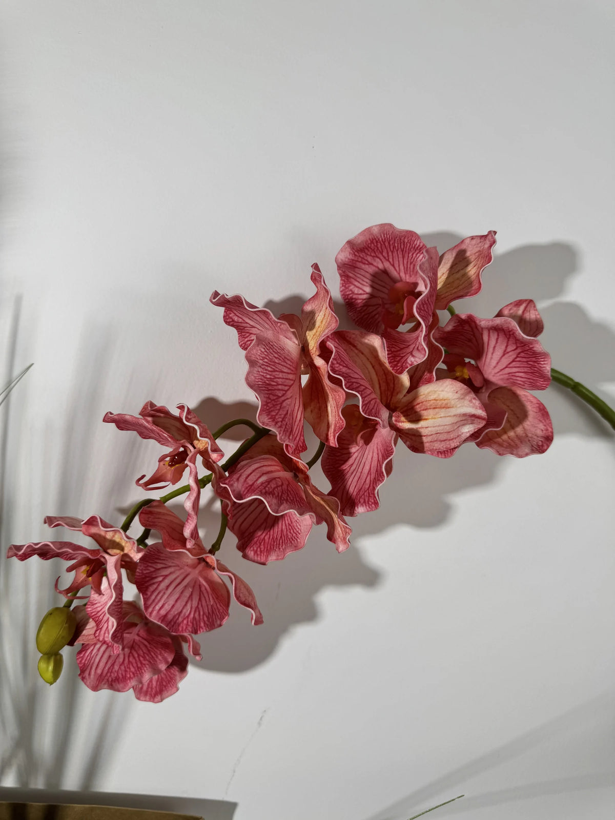 Orhidee artificiala cu tija, 9 flori, 90 cm, rosu bordo, Ruyidecor