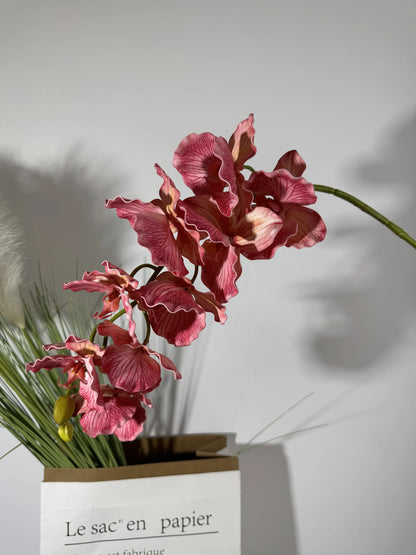 Orhidee decorativa artificiala cu tija, 9 flori, 90 cm, bordo, Ruyidecor