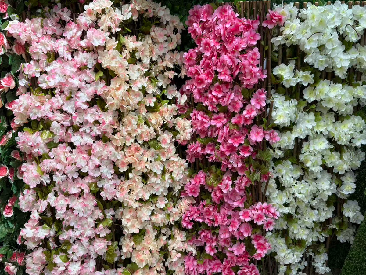 Panou floral artificial cu flori de cires, 1 x 2 m, 3 culori, Ruyidecor