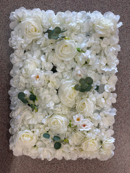 Panou floral artificial cu trandafiri si hortensii albe, 40 x 60 cm, Ruyidecor