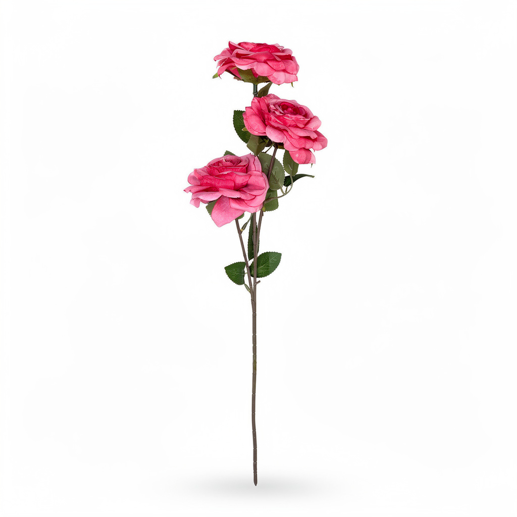 Crenguță Florală Artificială cu 3 Trandafiri 75 cm, Diverse Culori, cu Frunze Decorative, pentru Decor Interior - 1