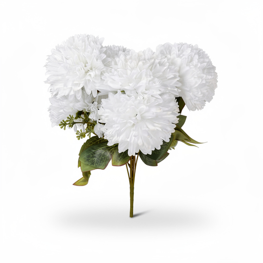 Buchet artificial cu flori tip pompon, 45 cm, alb, Ruyidecor