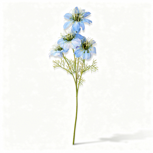 Floare pasiflora artificiala cu tija, 4 flori, 60 cm, albastru, Ruyidecor