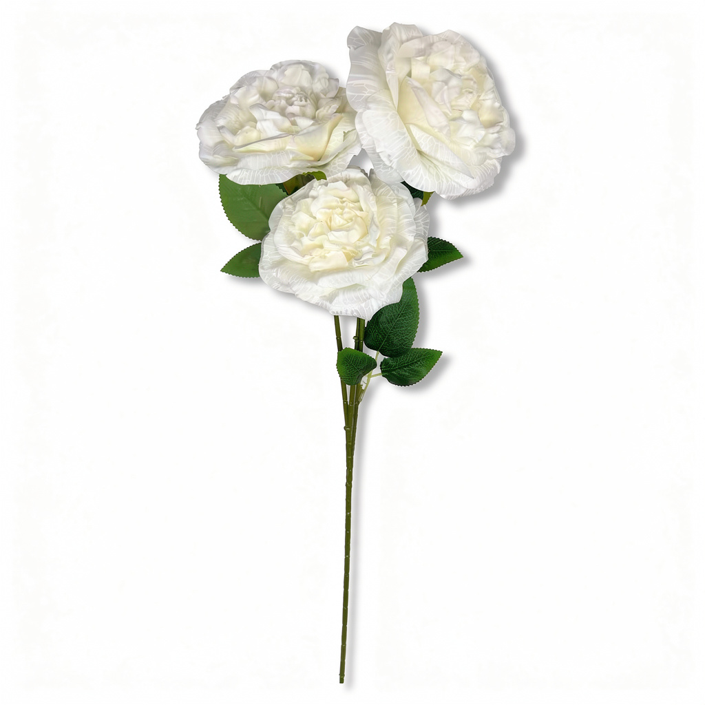 Crenguță Florală Artificială cu 3 Bujori 80 cm, Diverse Culori, cu Frunze Decorative, pentru Decor Interior - 4