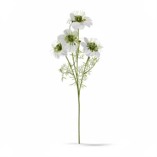 Floare pasiflora artificiala cu tija, 4 flori, 60 cm, alb, Ruyidecor