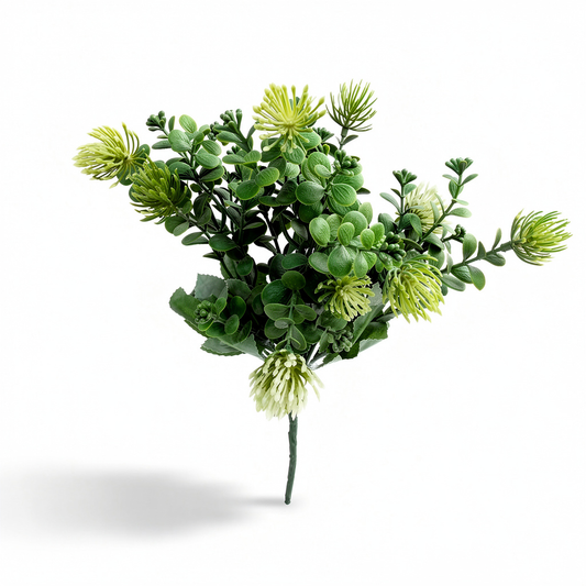 Buchet artificial cu flori tip protea, 45 cm, 3 culori, Ruyidecor - Verde