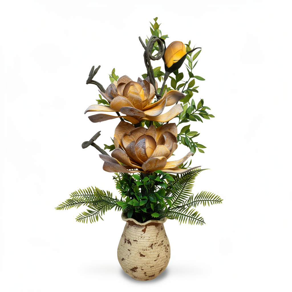 Aranjament floral decorativ artificial în vază, 68 cm, gri-bej - 2