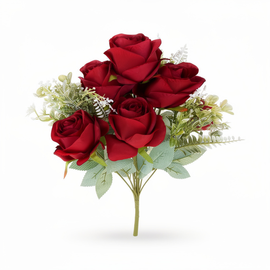Buchet trandafiri artificiali cu verdeata, 48 cm, bordo, Ruyidecor - Default Title