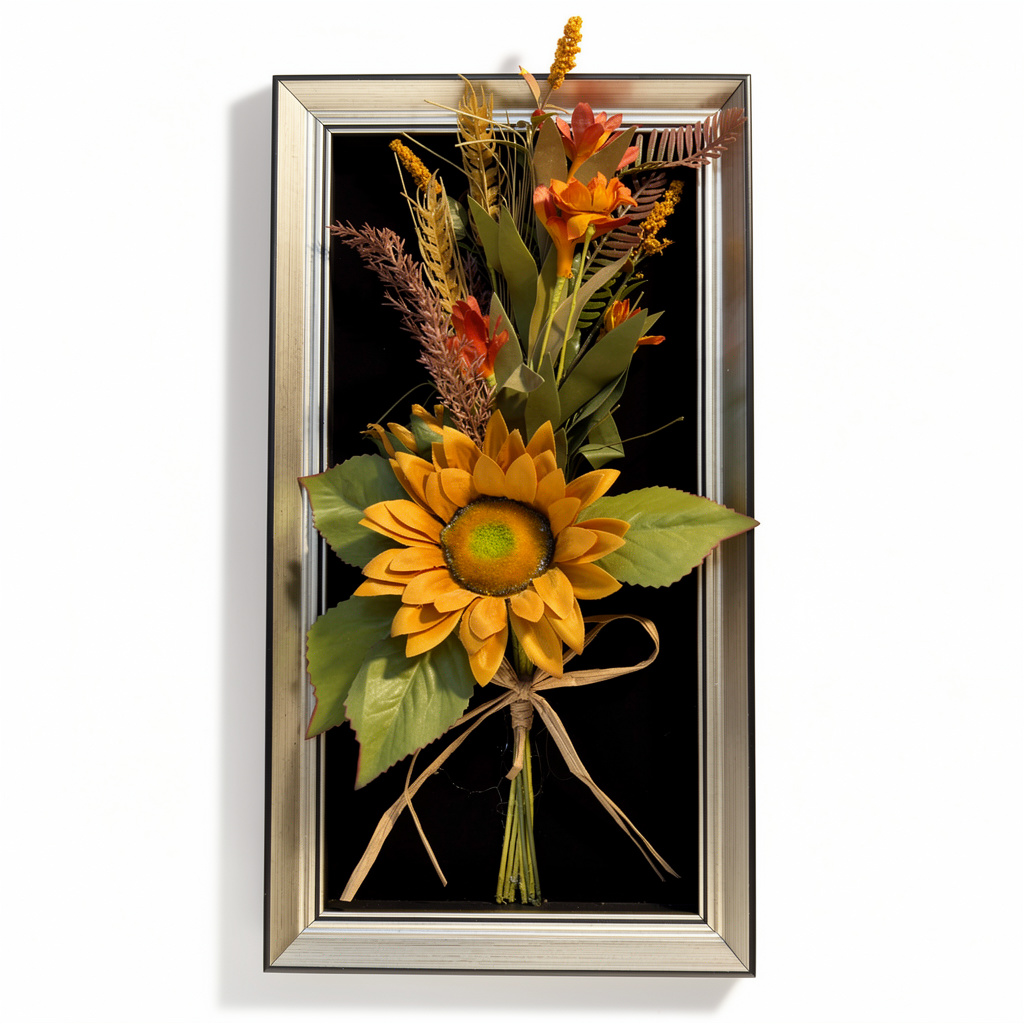 Tablou decorativ cu aranjament floral artificial, diverse culori, 25 x 45 cm - 2