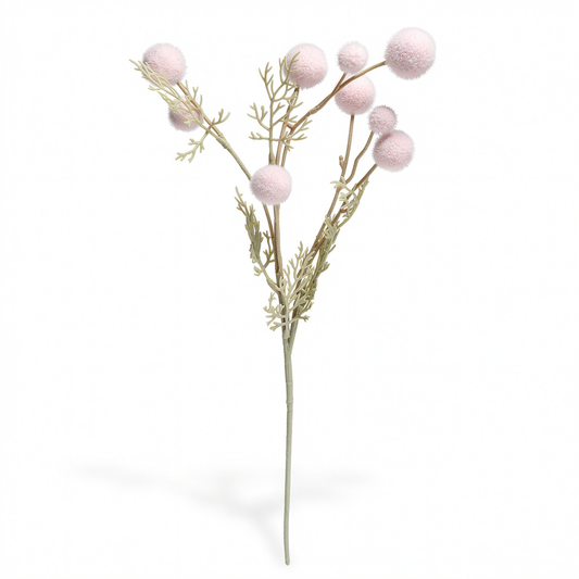 Crenguta artificiala decorativa cu flori sferice tip allium, 80 cm, 5 culori, Ruyidecor - Roz pal
