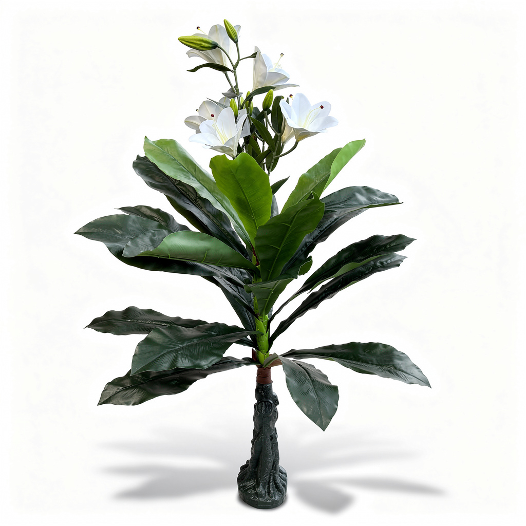 Planta artificiala decorativa cu flori de crin, 140 cm, Ruyidecor - Alb