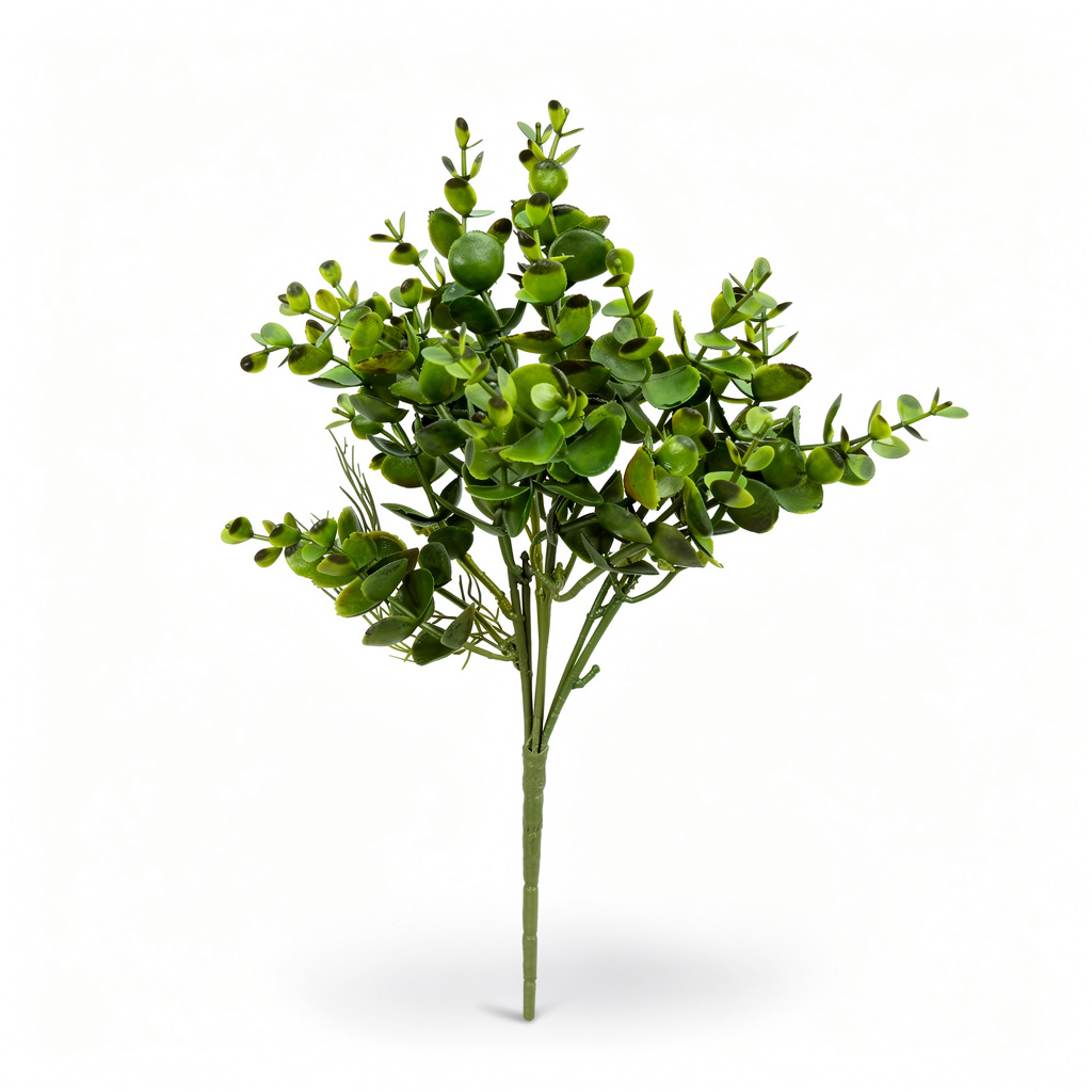 Buchet artificial cu frunze rotunde, 35 cm, verde natural, Ruyidecor