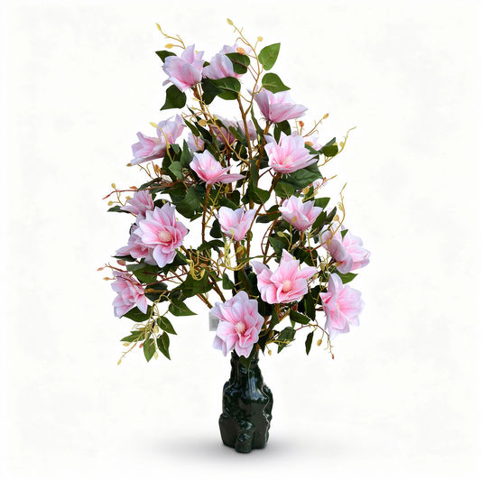Copac artificial decorativ cu flori de magnolie, 108 flori, 120 cm, mov/lila, Ruyidecor