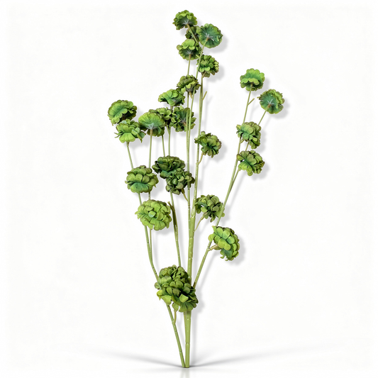 Floare artificiala cu tija, flori pompon, 75 cm, verde inchis, Ruyidecor