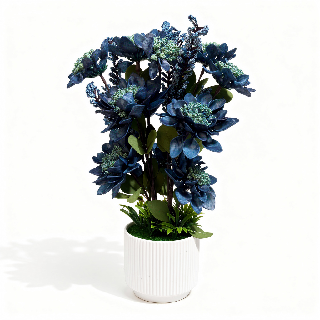 Aranjament floral artificial cu flori albe si galbene, vaza alba inclusa, 50 cm, decor interior - 2