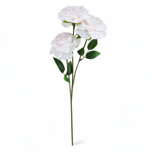 Bujor artificial cu tija, 3 flori, 75 cm, alb, Ruyidecor