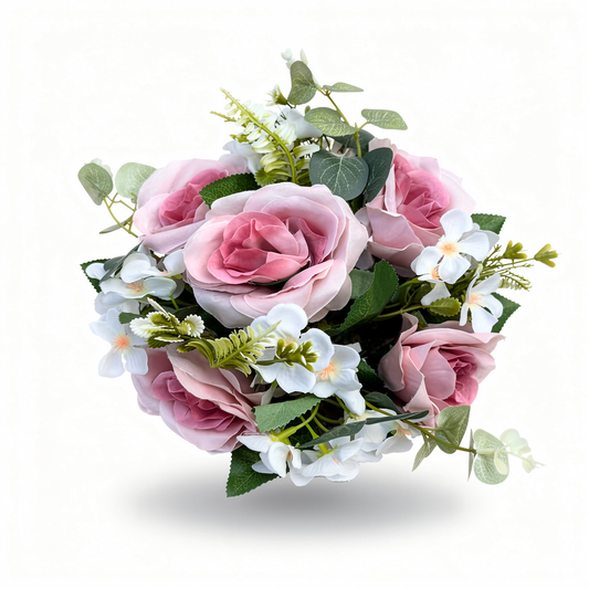 Buchet artificial cu flori si frunze decorative, 10 capete, 35 cm, diverse culori, Ruyidecor - 3