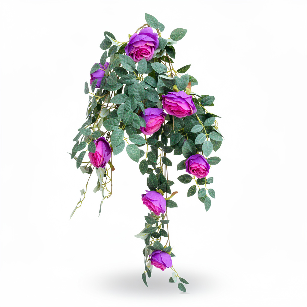 Plantă artificială curgătoare cu trandafiri și frunze decorative, 110 cm, diverse culori, Ruyidecor - 2