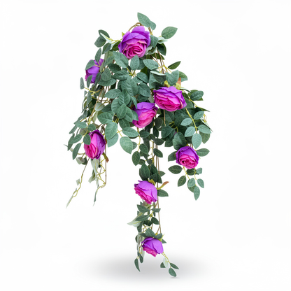 Plantă artificială curgătoare cu trandafiri și frunze decorative, 110 cm, diverse culori, Ruyidecor - 2