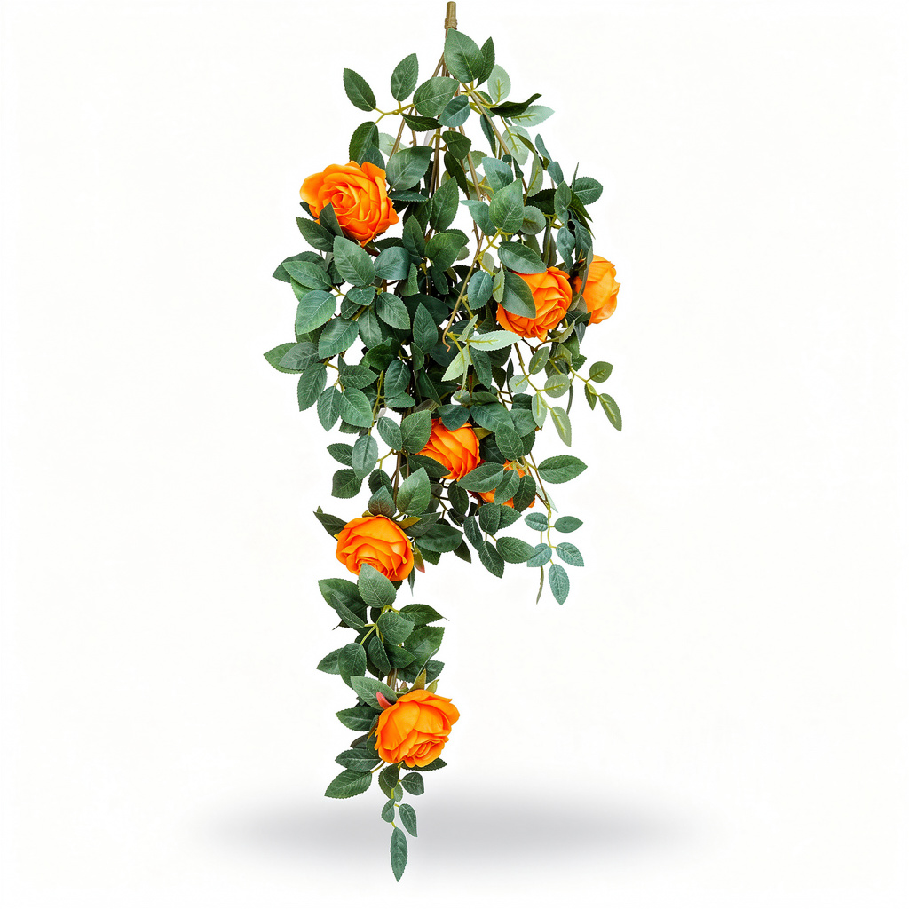Plantă artificială curgătoare cu trandafiri și frunze decorative, 110 cm, diverse culori, Ruyidecor - 5
