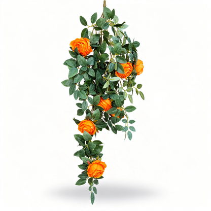 Plantă artificială curgătoare cu trandafiri și frunze decorative, 110 cm, diverse culori, Ruyidecor - 5