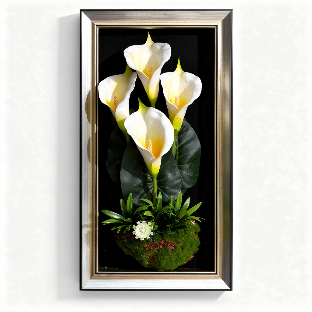 Tablou decorativ cu aranjament floral artificial alb, rama argintie, 25 x 45 cm - 4