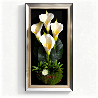 Tablou decorativ cu aranjament floral artificial alb, rama argintie, 25 x 45 cm - 4