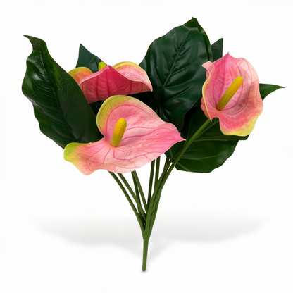 Buchet artificial Anthurium, 45 cm, 3 culori, Ruyidecor - Roz pastel