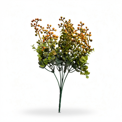 Buchet artificial cu bobite decorative, 40 cm, verde sau portocaliu, Ruyidecor - Portocaliu