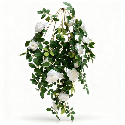 Plantă artificială curgătoare cu trandafiri și frunze decorative, 108 cm, diverse culori, Ruyidecor - 2