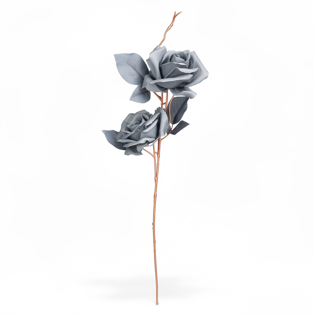 Trandafir Artificial Decorativ pe Ramură 55 cm, Diverse Culori, 1 buc - 1