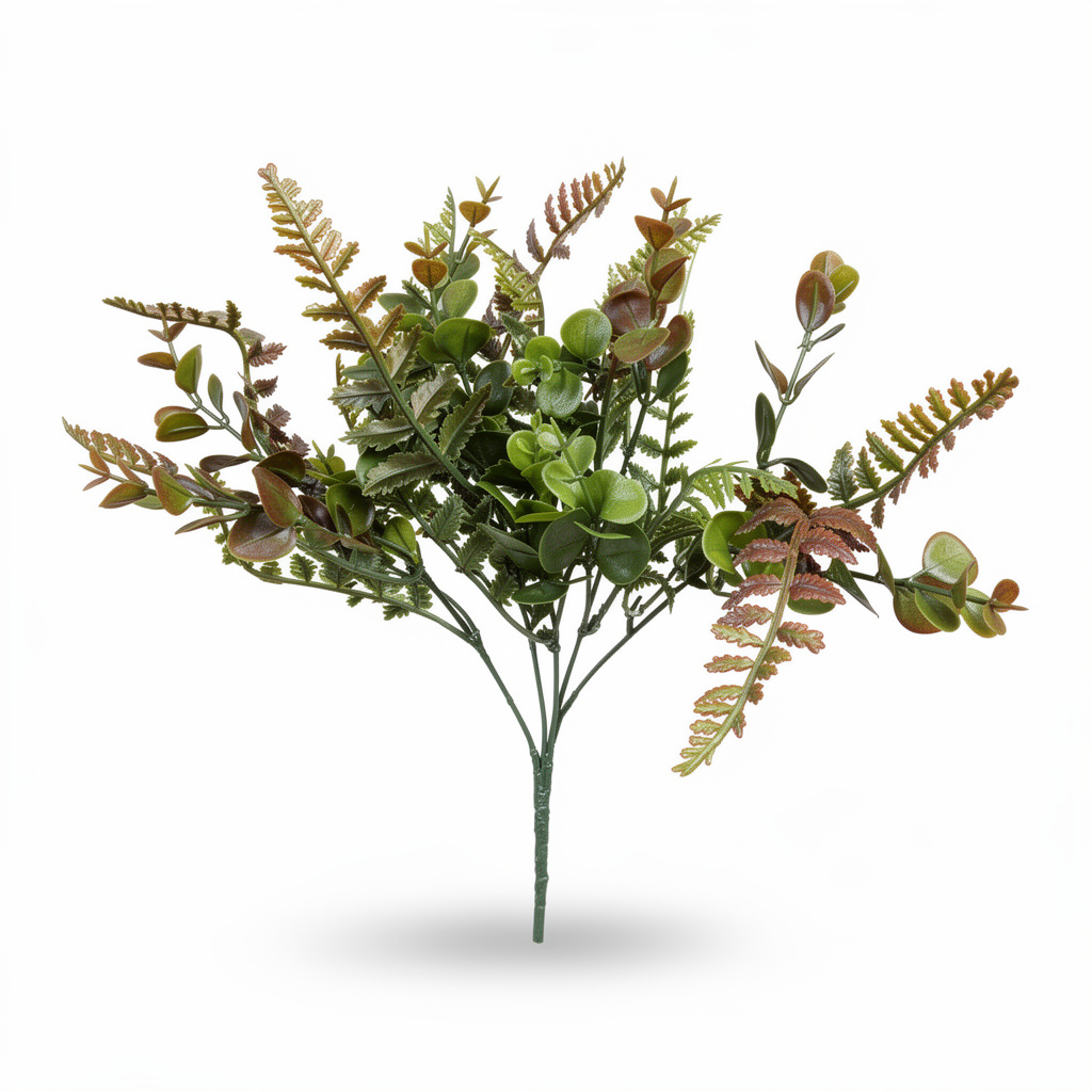 Buchet artificial mixt cu feriga si eucalipt, 35 cm, 3 culori, Ruyidecor - Verde-roscat
