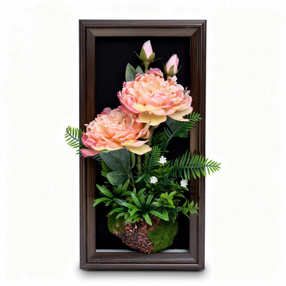 Tablou decorativ cu aranjament floral artificial roz, rama maro, 25 x 45 cm - 3