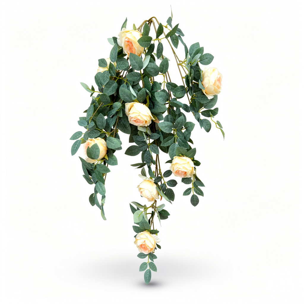 Plantă artificială curgătoare cu trandafiri și frunze decorative, 110 cm, diverse culori, Ruyidecor - 1