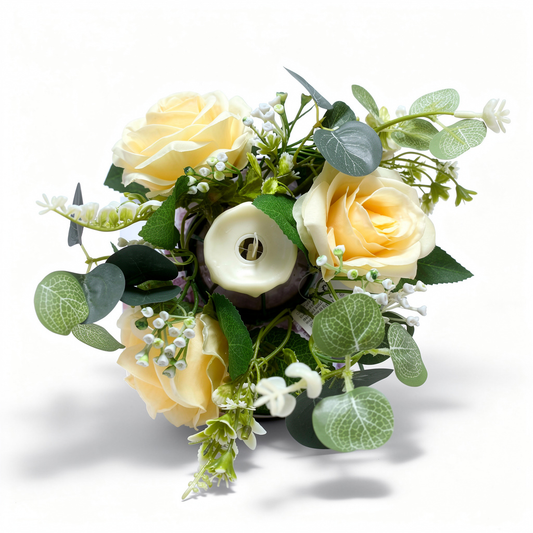 Aranjament floral cu lumânare decorativă, 6 capete, 30 cm, diverse culori, Ruyidecor - 1