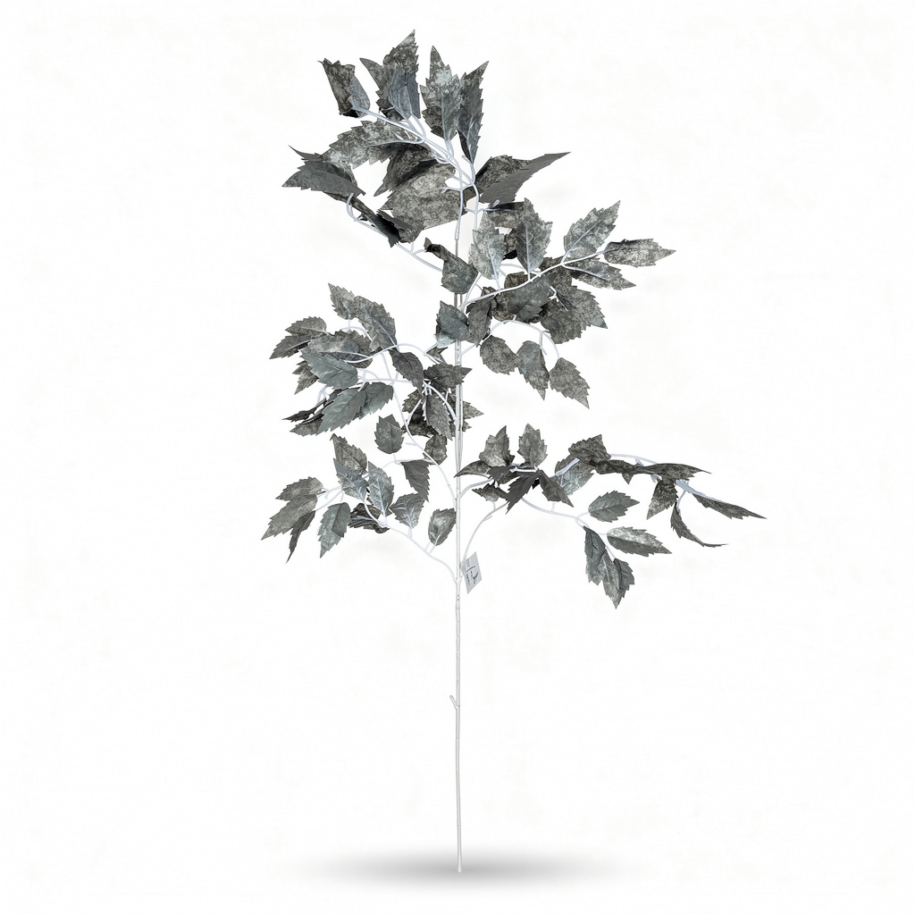 Crenguta artificiala decorativa cu frunze tip artar, 85 cm, 3 culori, Ruyidecor - Argintiu